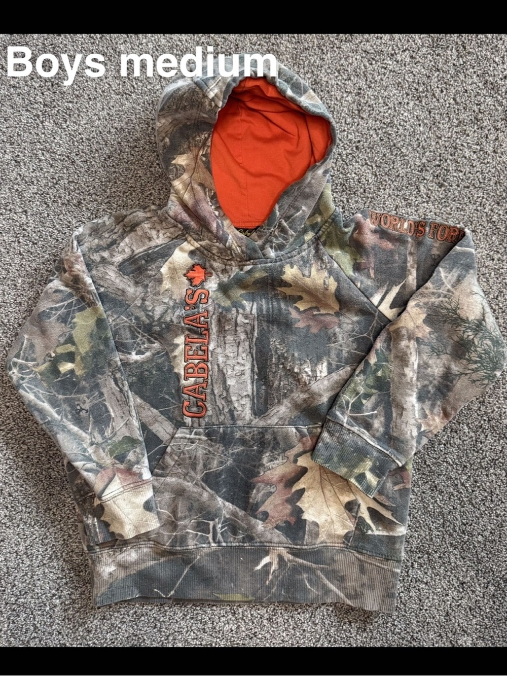 Cabela's Boys Camouflage Hoodie with Orange Hood Lining